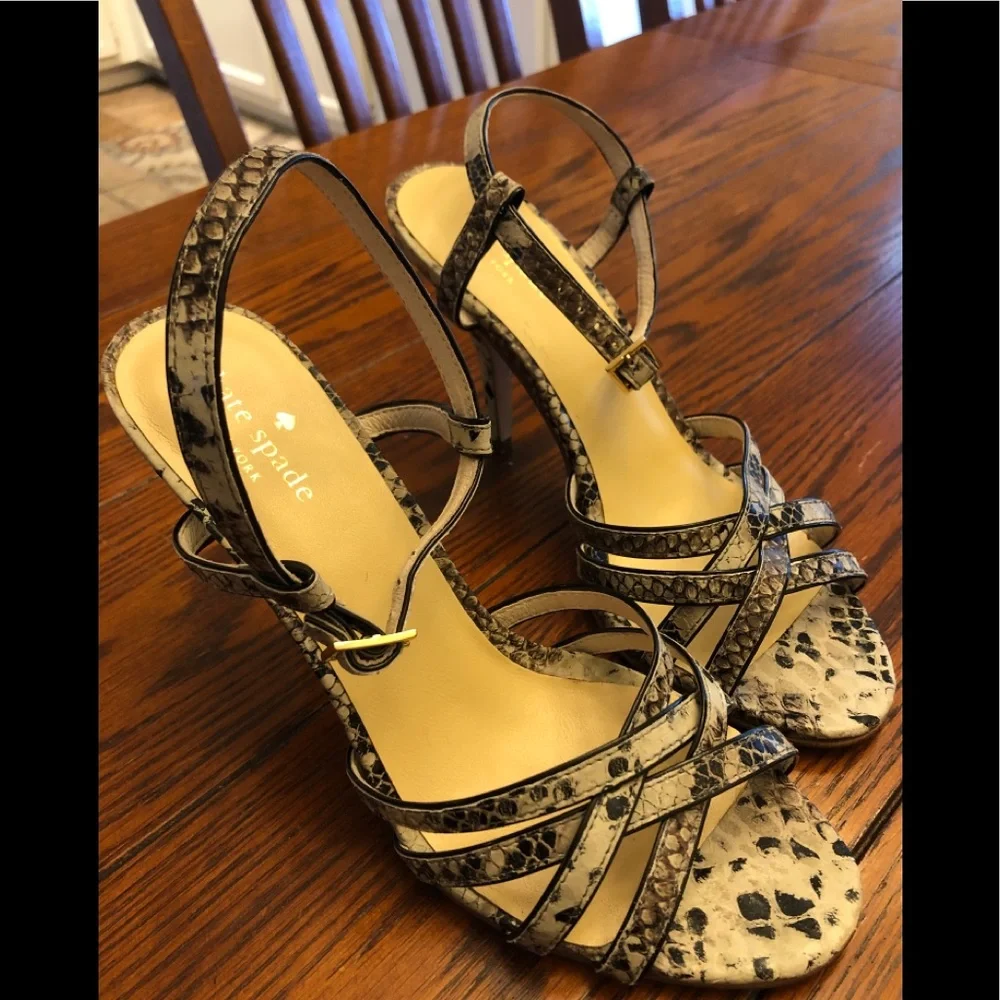 Kate Spade Strappy Snakeskin 4” Heals - Picture 5 of 8
